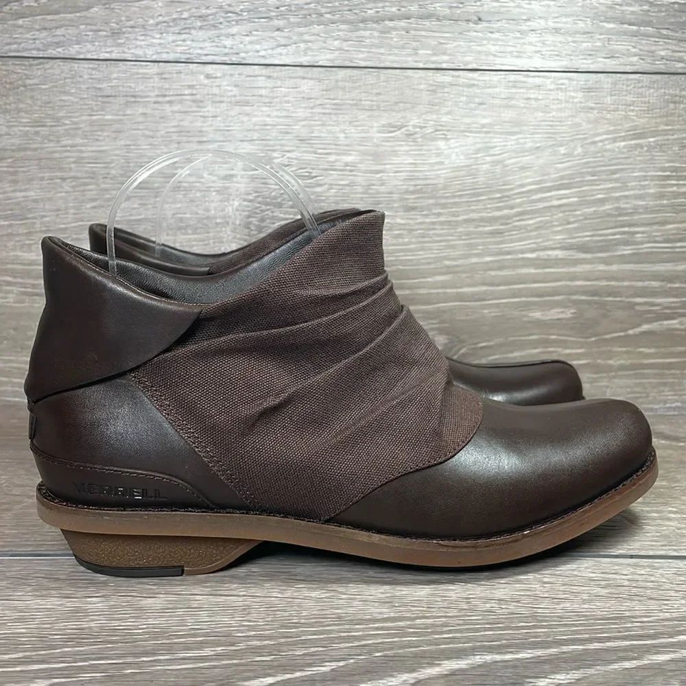 Merrell Adaline Bluff Bracken Leather Canvas Women’s Sz 8 Split Toe Ankle Boots